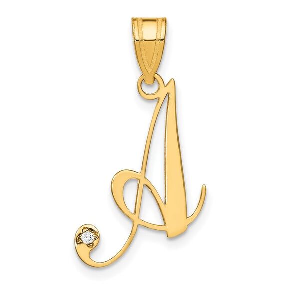 Kazi Luxury 14k Yellow Gold Script Letter A Initial Pendant with Diamond